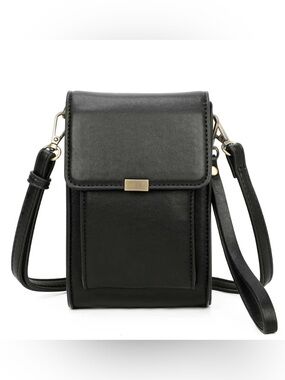 Minimalist Black Women's Crossbody Phone Bag with Gold Accent Ampere Collections